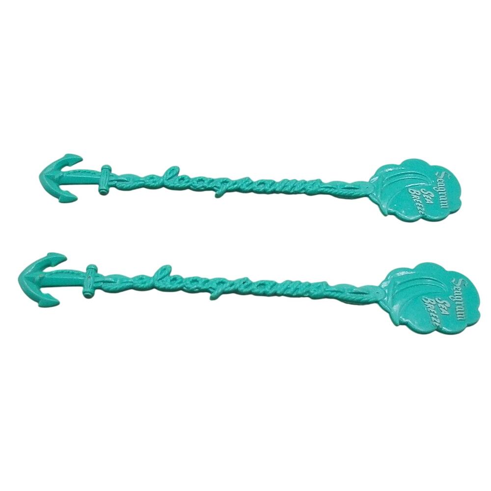 Seagram Sea Breeze Cocktail Swizzle Sticks Anchor Sailboat Teal Lot of 2 MCM
